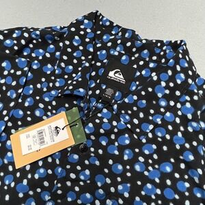 Quiksilver Beach Club Casual SS Shirt Black Blue Polka Dot AQYWT03324 Mens L NEW